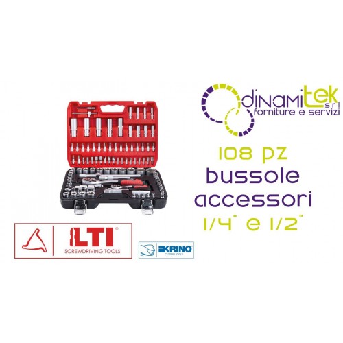 COFFRET à OUTILS DE 108 PIèCES AVEC DOUILLES 1/2 ET 1/4 ET CLIQUET RéVERSIBLE. 64230030 LTI Dinamitek 1