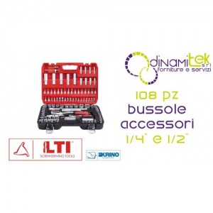 COFFRET à OUTILS DE 108 PIèCES AVEC DOUILLES 1/2 ET 1/4 ET CLIQUET RéVERSIBLE. 64230030 LTI Dinamitek 1