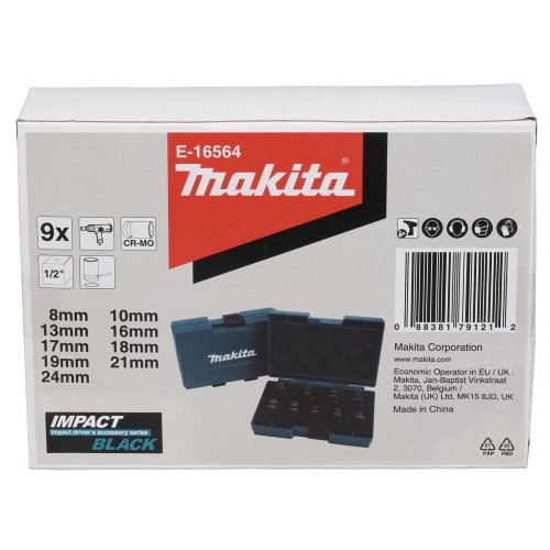 MAKITA E-16564 - JUEGO DE 9 LLAVES DE VASO DE IMPACTO, NEGRAS, CON CUADRADILLO DE 1/2&QUOT; Dinamitek 4