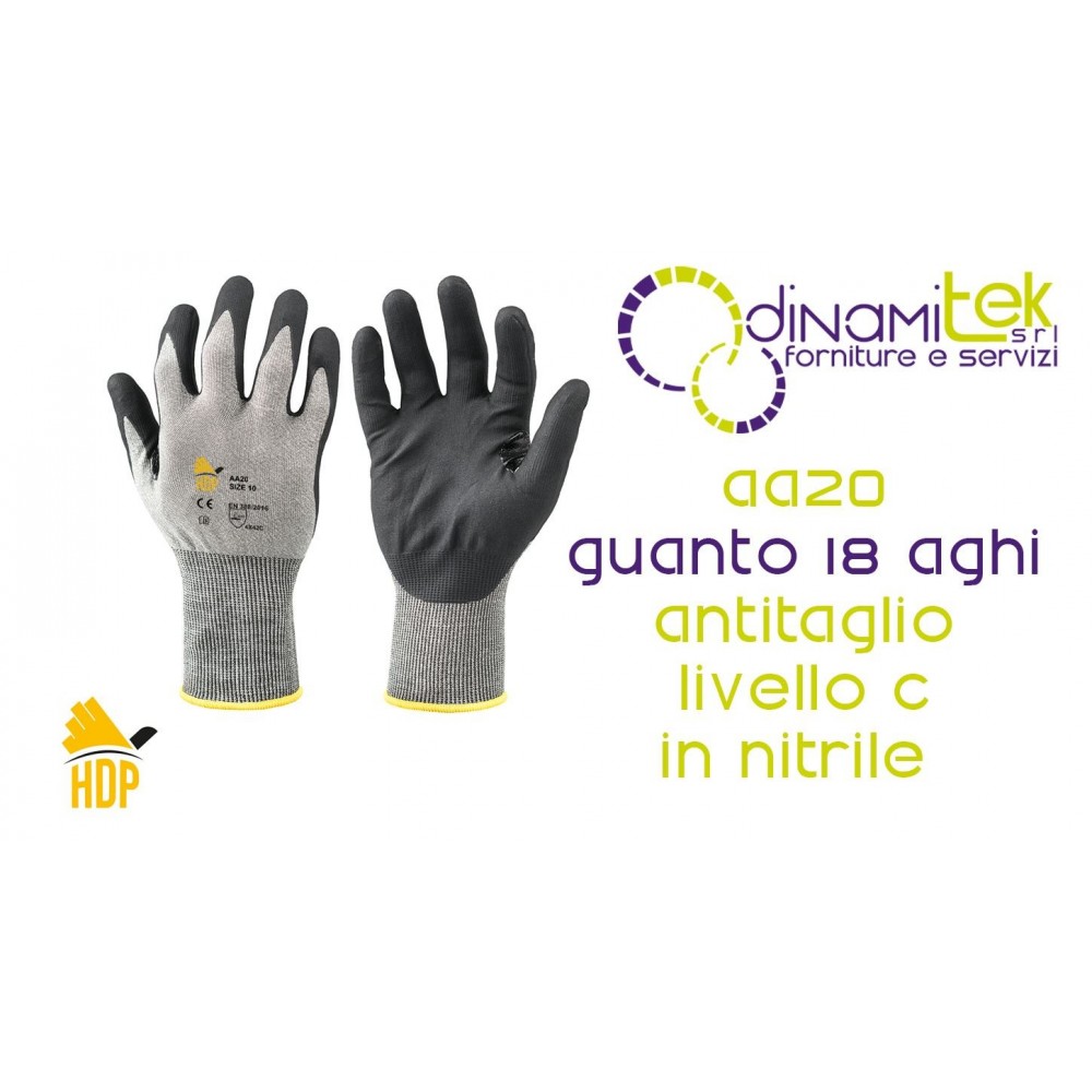 SCHNITTFESTER HANDSCHUH AA20 SOCIM AUS MIKROPORöSEM NITRIL, SCHUTZKLASSE C, 18 NADELN Dinamitek 1