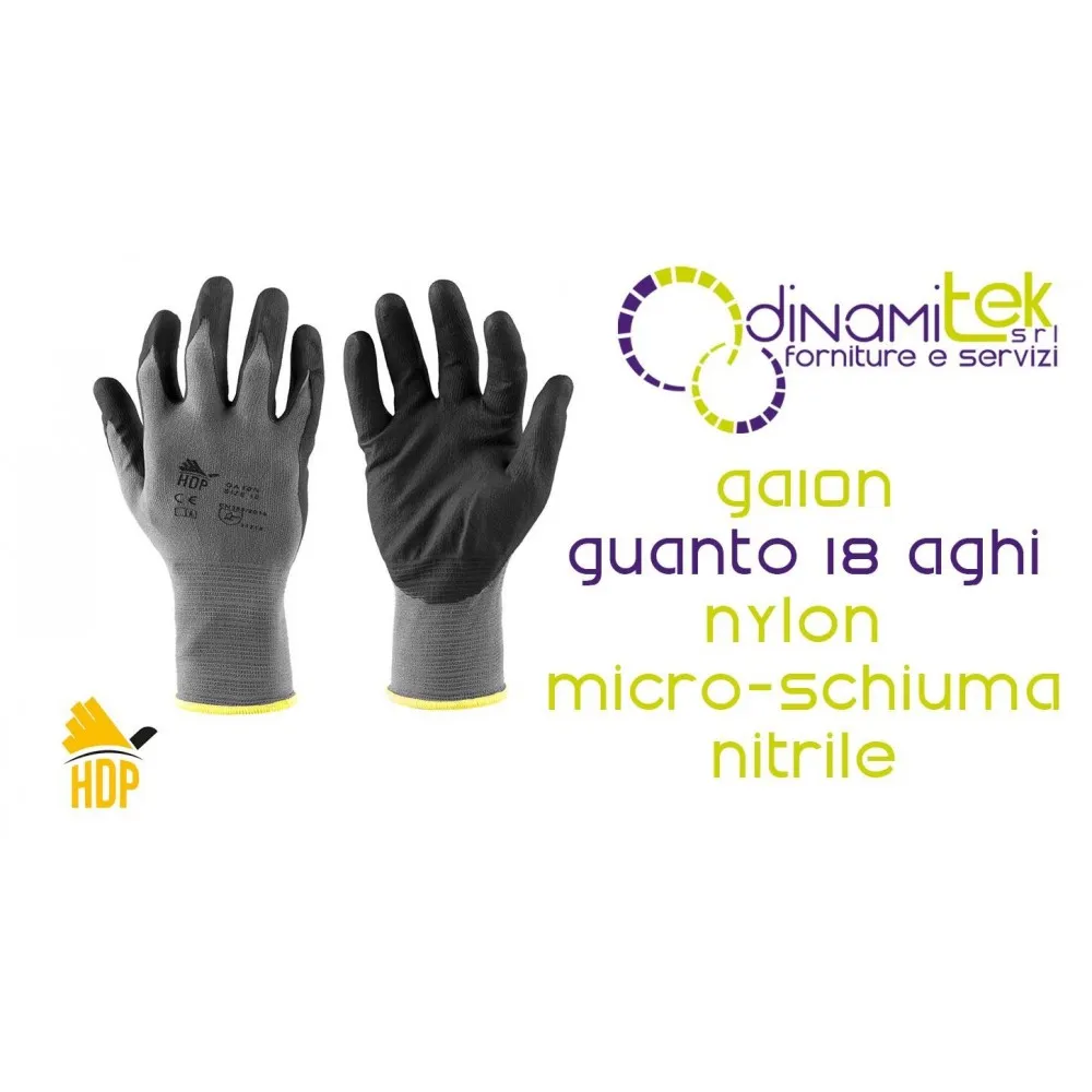 PROFESSIONAL GLOVE GA10N SOCIM NYLON/SPANDEX 18 NEEDLES AND NITRILE Dinamitek 1