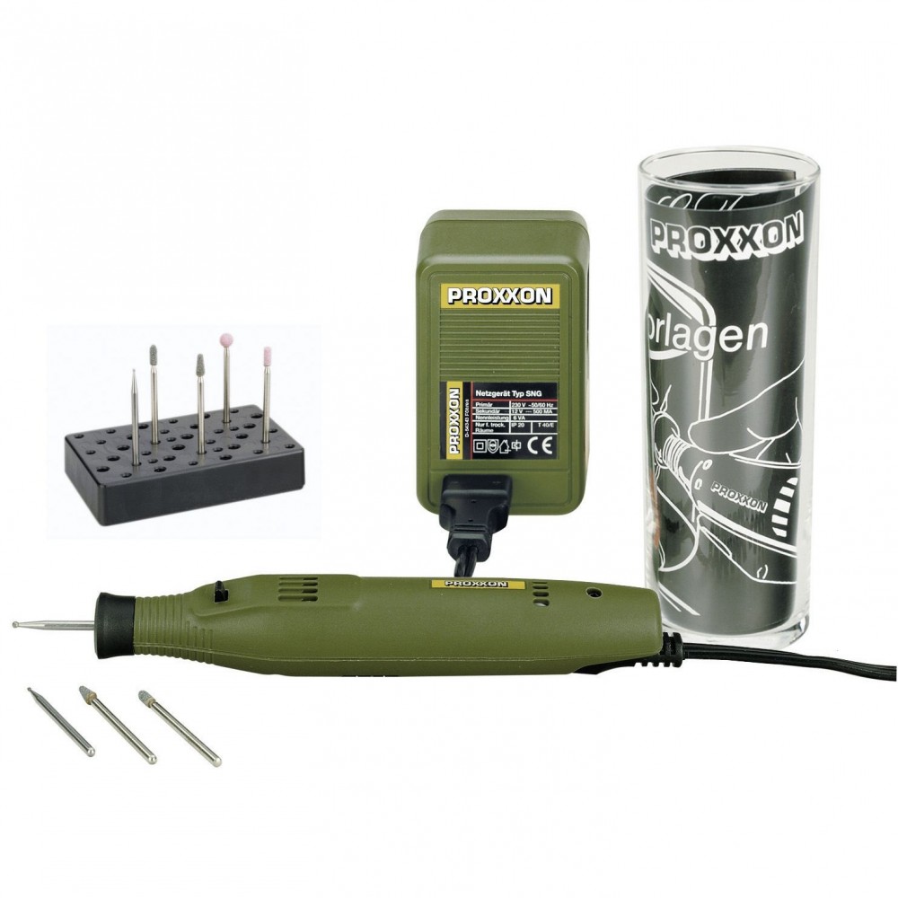 JUEGO DE GRABADO PROXXON GG 12 - COMPLETO CON CRISTAL Y ACCESORIOS Dinamitek 2