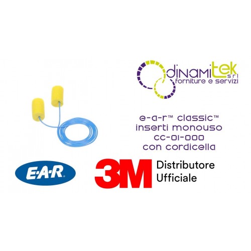 3M EAR CLASSIC INSERTI AURICOLARI MONOUSO CC-01-000 con cordicella conf 200 paia Dinamitek 1