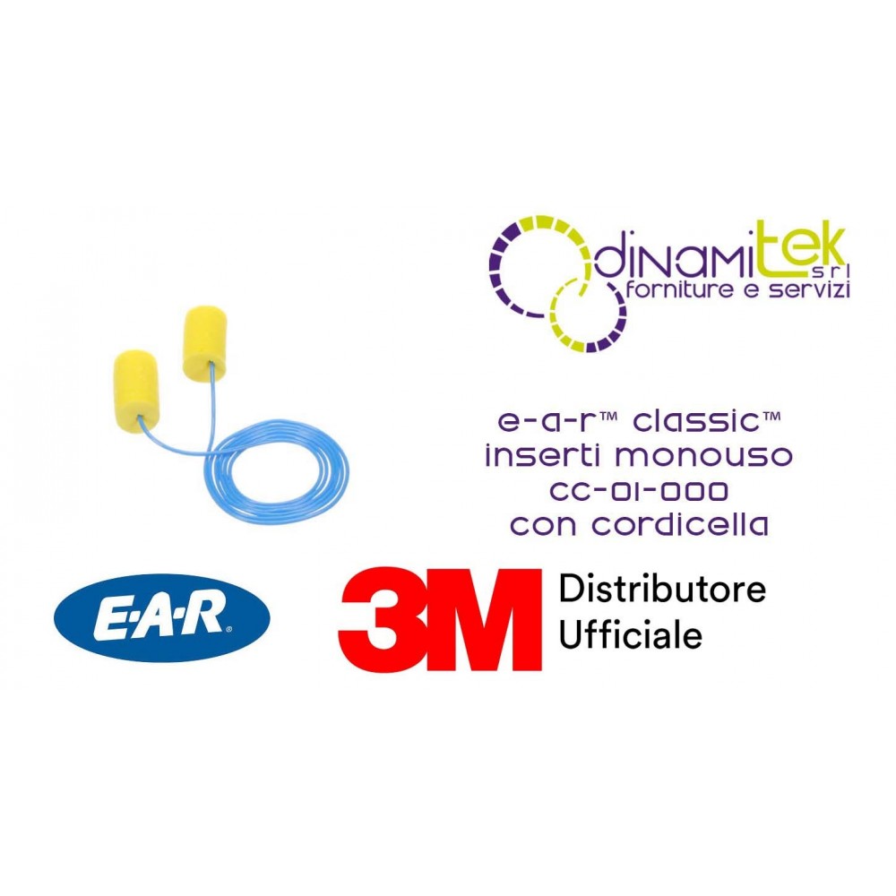 3M EAR CLASSIC INSERTI AURICOLARI MONOUSO CC-01-000 con cordicella conf 200 paia Dinamitek 1