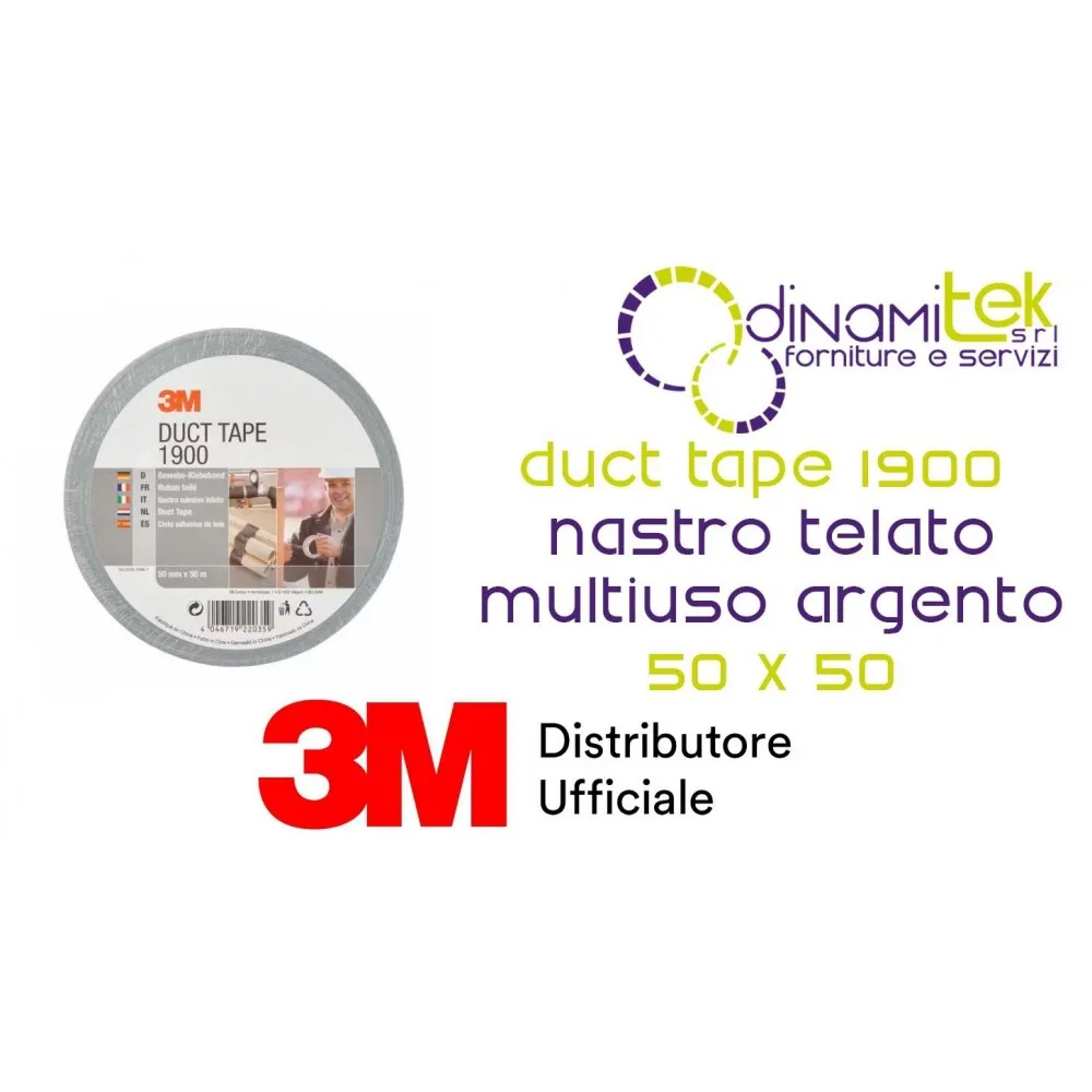 DUCT TAPE 1900 NASTRO TELATO MULTIUSO ARGENTO 50 X 50 3M Dinamitek 1