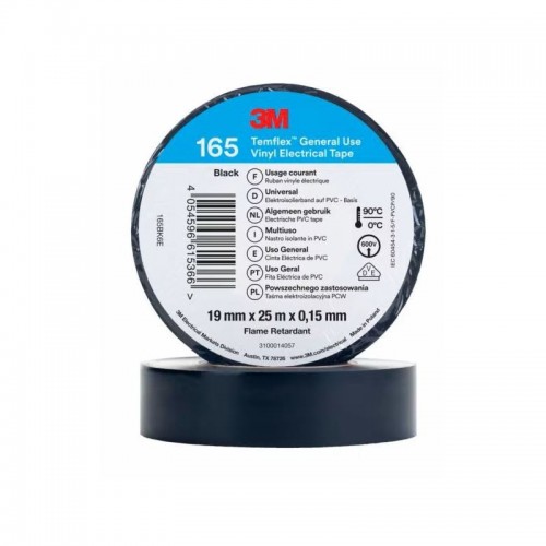 3M TEMFLEX 165 NASTRO ISOLANTE IN VINILE NERO 19 MM X 25 M Dinamitek 2