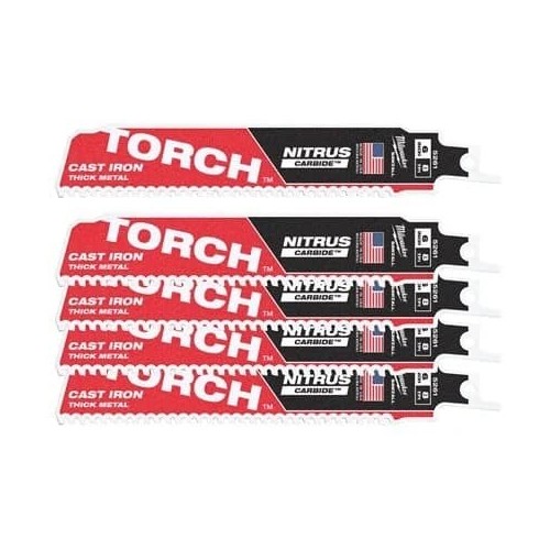 MILWAUKEE TCT TORCH NITRUS 150MM X 8 TPI LAME DEMOLIZIONE METALLO TORCH™ NITRUS CARBIDE™ DENTI IN CARBURO 5 PZ Dinamitek 2