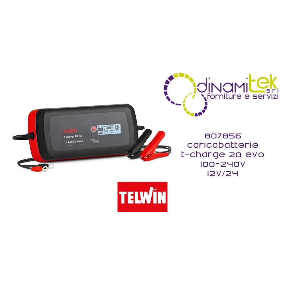 TELWIN 807856 CARICABATTERIE T-CHARGE 20 EVO 100-240V 12V/24V Dinamitek 1
