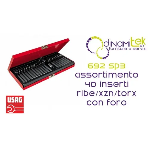U06920032 692 SP3 ASSORTIMENTO 40 INSERTI USAG RIBE/XZN/TORX CON FORO Dinamitek 1
