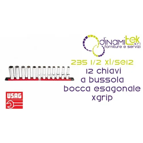 U02354101 235 1/2 XL/SE12 SERIE DI 12 CHIAVI A BUSSOLA CON BOCCA ESAGONALE SPECIALE X-GRIP USAG Dinamitek 1
