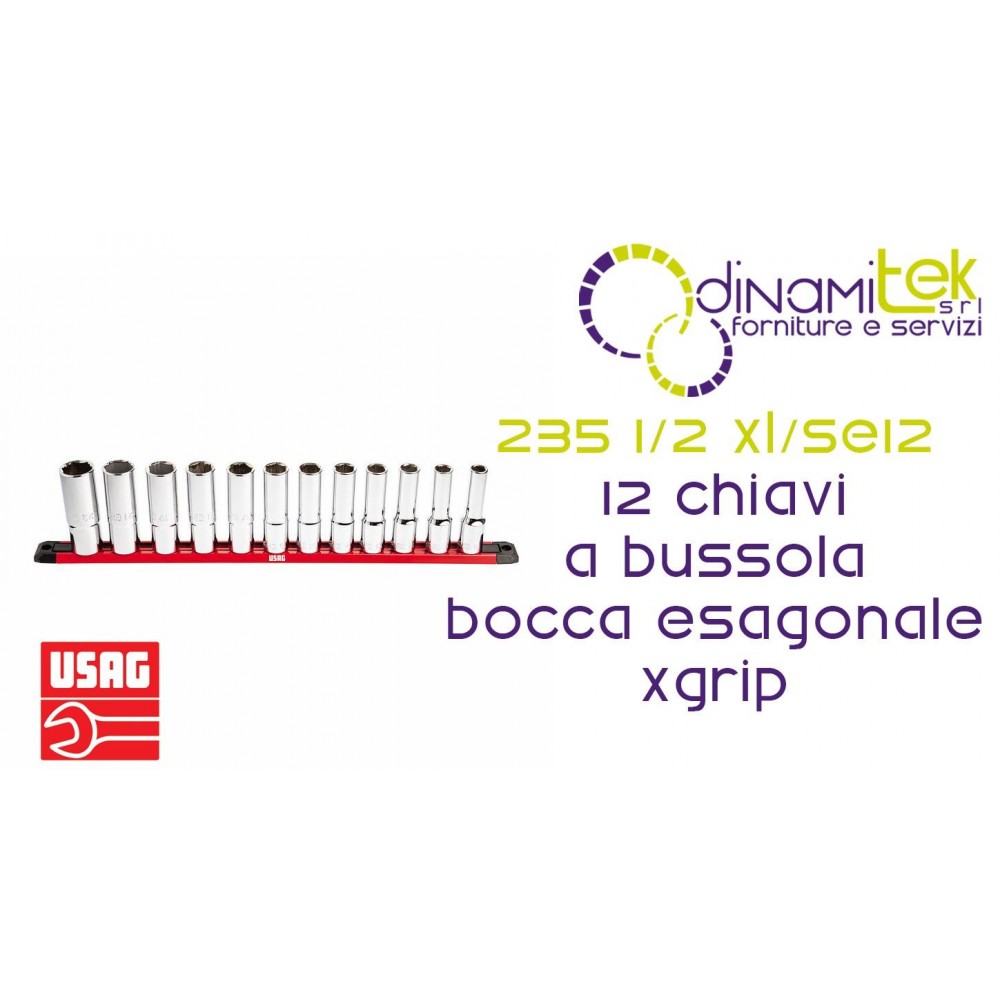 U02354101 235 1/2 XL/SE12 SERIE DI 12 CHIAVI A BUSSOLA CON BOCCA ESAGONALE SPECIALE X-GRIP USAG Dinamitek 1