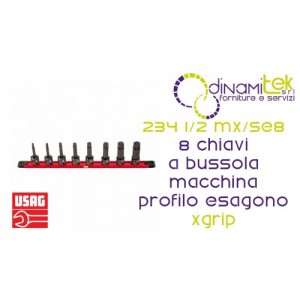 U02340850 234 1/2 MX/SE8 SERIE DI 8 CHIAVI A BUSSOLA MACCHINA CON PROFILO ESAGONO SPECIALE X-GRIP USAG PER VITI CON ESAGONO INCASSATO Dinamitek 1