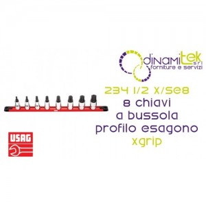 U02342150 234 1/2 X/SE8 SERIE DI 8 CHIAVI A BUSSOLA CON PROFILO ESAGONO SPECIALE X-GRIP USAG PER VITI CON ESAGONO INCASSATO Dinamitek 1