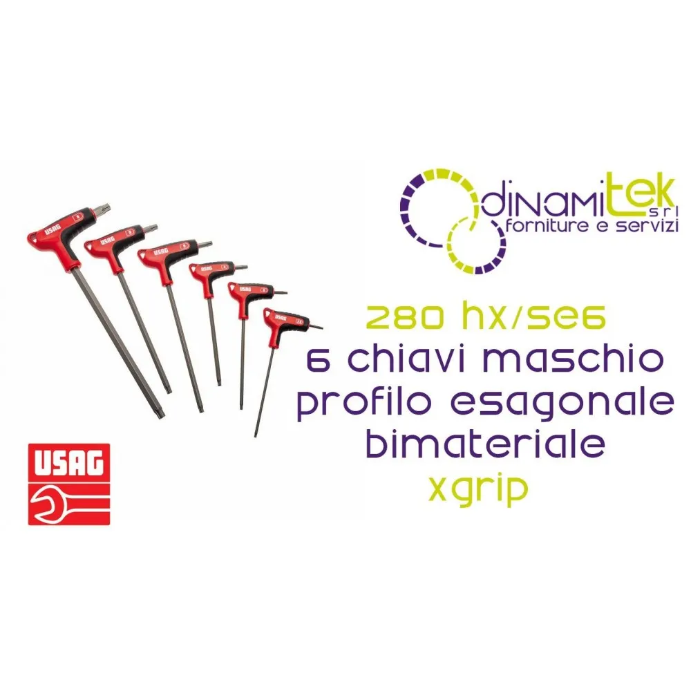 U02802460 280 HX/SE6 SERIE DI 6 CHIAVI MASCHIO CON PROFILO ESAGONALE SPECIALE X-GRIP USAG E IMPUGNATURA BIMATERIALE Dinamitek 1