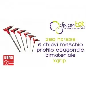 U02802460 280 HX/SE6 SERIE DI 6 CHIAVI MASCHIO CON PROFILO ESAGONALE SPECIALE X-GRIP USAG E IMPUGNATURA BIMATERIALE Dinamitek 1