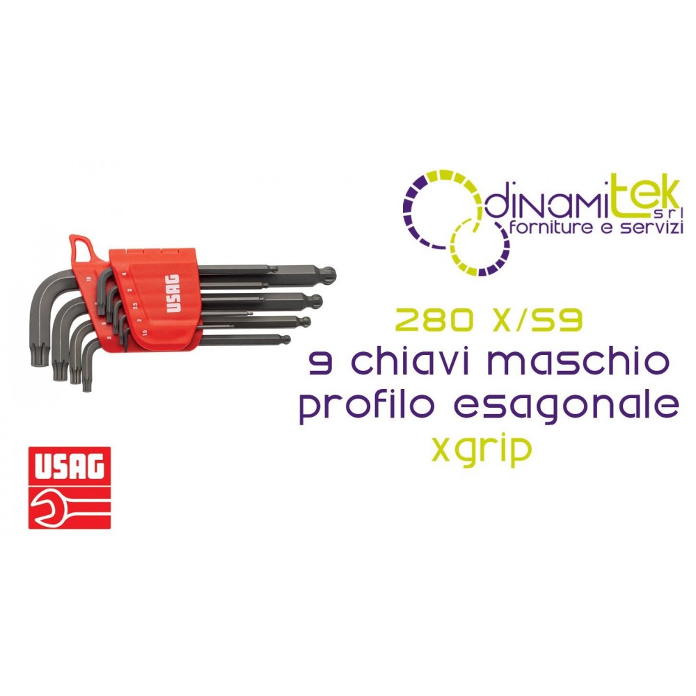 U02800485 280 X/S9 SET DI 9 CHIAVI MASCHIO CON PROFILO ESAGONALE SPECIALE XGRIP USAG Dinamitek 1