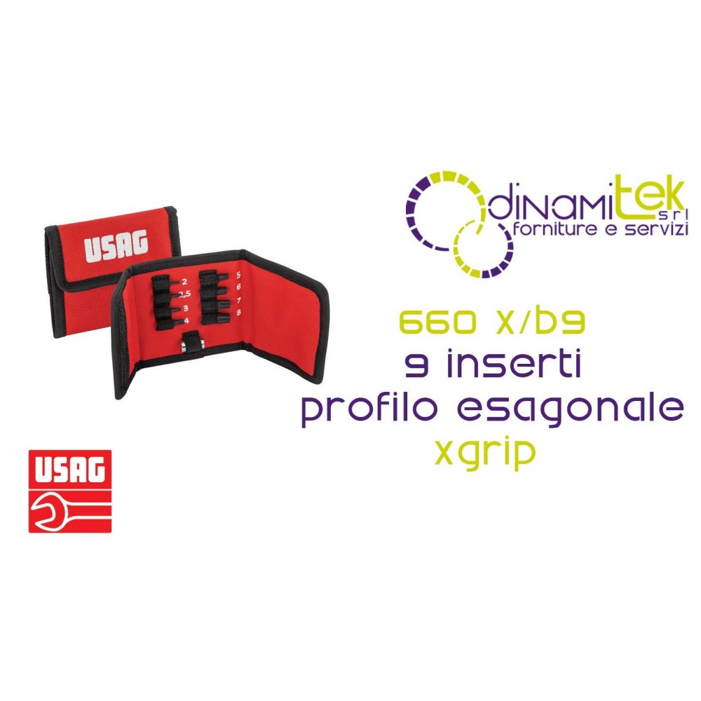 U06600100 660 X/B9 SET DI INSERTI CON PROFILO ESAGONALE SPECIALE XGRIP (9 PZ) USAG Dinamitek 1