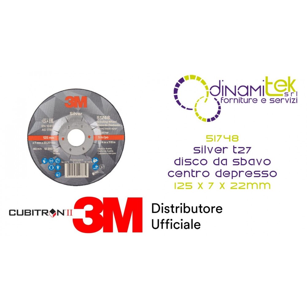 47150 51748 T27 SILVER DISCO DA SBAVO CENTRO DEPRESSO 125X7X22.23 3M Dinamitek 1