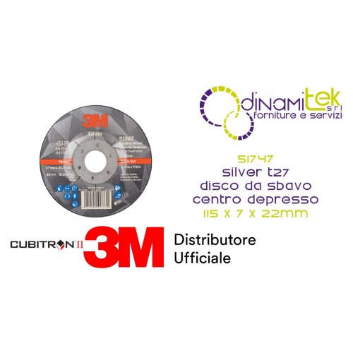 47134 51747 T27 SILVER DISCO DA SBAVO CENTRO DEPRESSO 115X7X22.23 3M Dinamitek 1
