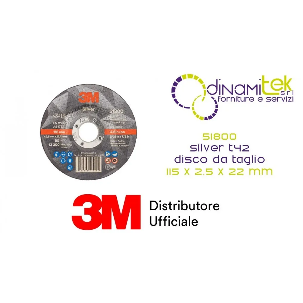 47113 SILVER T42 DISCO DA TAGLIO 115 MM X 2,5 MM X 22 MM 3M™ cf 50 pz Dinamitek 1