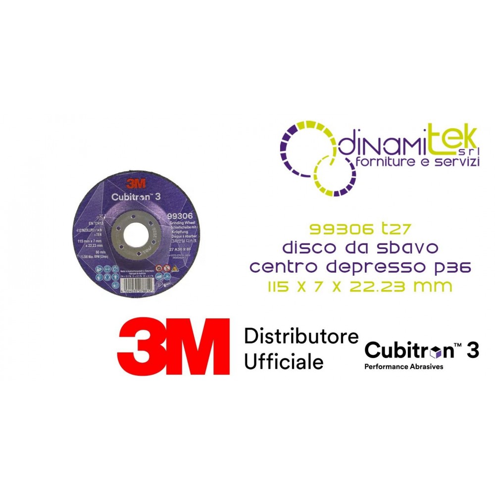 99306 T27 DISCO DA SBAVO A CENTRO DEPRESSO 36+ 115 MM X 7 MM X 22.23 MM 3M™ CUBITRON™ 3 cf 20 pz Dinamitek 1