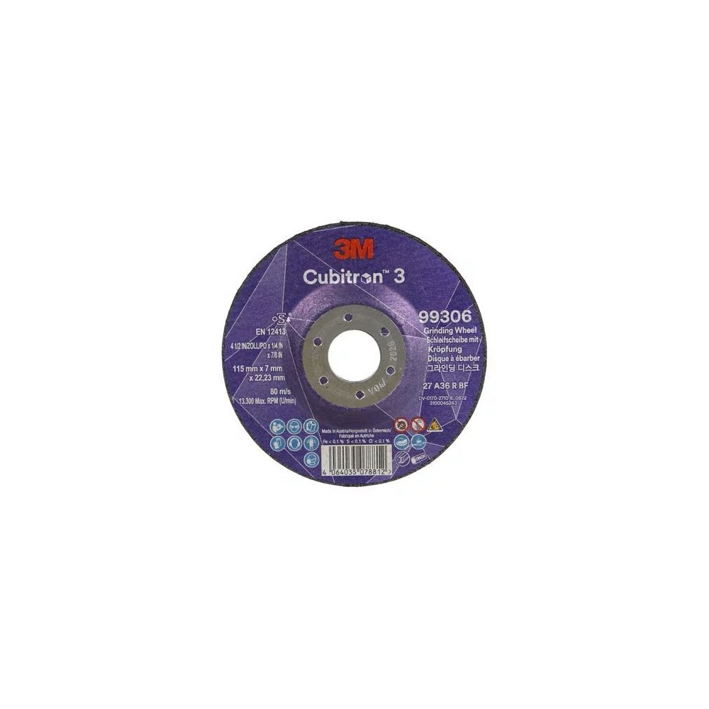 99306 T27 DISCO DA SBAVO A CENTRO DEPRESSO 36+ 115 MM X 7 MM X 22.23 MM 3M™ CUBITRON™ 3 cf 20 pz Dinamitek 2