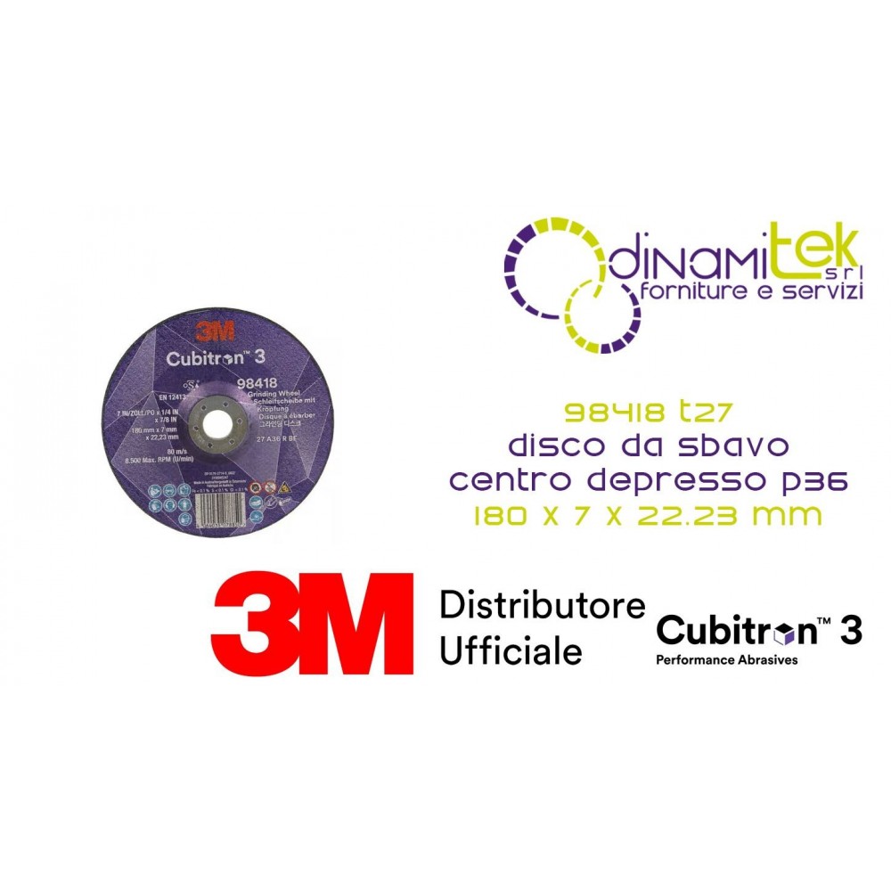 98418 T27 DISCO DA SBAVO A CENTRO DEPRESSO 36+ 180 MM X 7 MM X 22.23 MM 3M™ CUBITRON™ 3 cf 20 pz Dinamitek 1