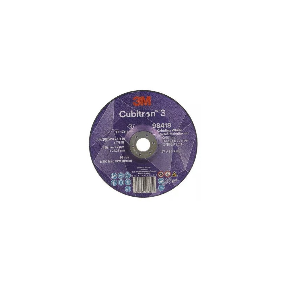 98418 T27 DISCO DA SBAVO A CENTRO DEPRESSO 36+ 180 MM X 7 MM X 22.23 MM 3M™ CUBITRON™ 3 cf 20 pz Dinamitek 2