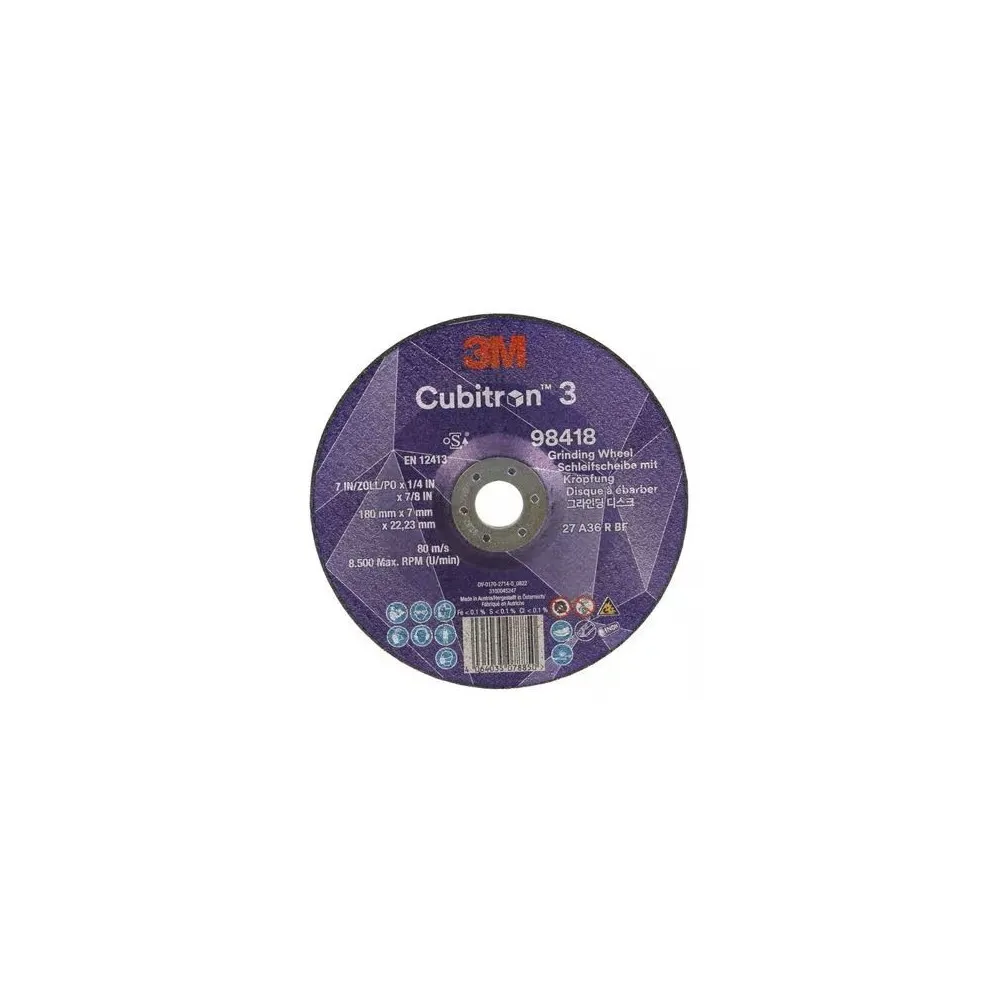 98418 T27 DISCO DA SBAVO A CENTRO DEPRESSO 36+ 180 MM X 7 MM X 22.23 MM 3M™ CUBITRON™ 3 cf 20 pz Dinamitek 2