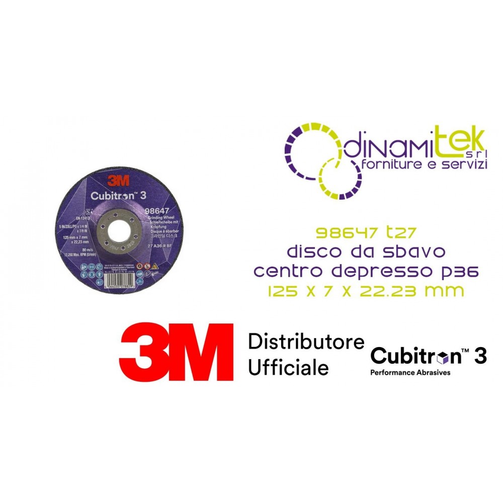 98647 T27 DISCO DA SBAVO A CENTRO DEPRESSO 36+ 125 MM X 7 MM X 22.23 MM EN 3M™ CUBITRON™ 3 cf 10 pz Dinamitek 1