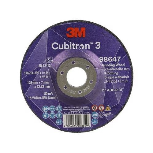 98647 T27 DISCO DA SBAVO A CENTRO DEPRESSO 36+ 125 MM X 7 MM X 22.23 MM EN 3M™ CUBITRON™ 3 cf 10 pz Dinamitek 2