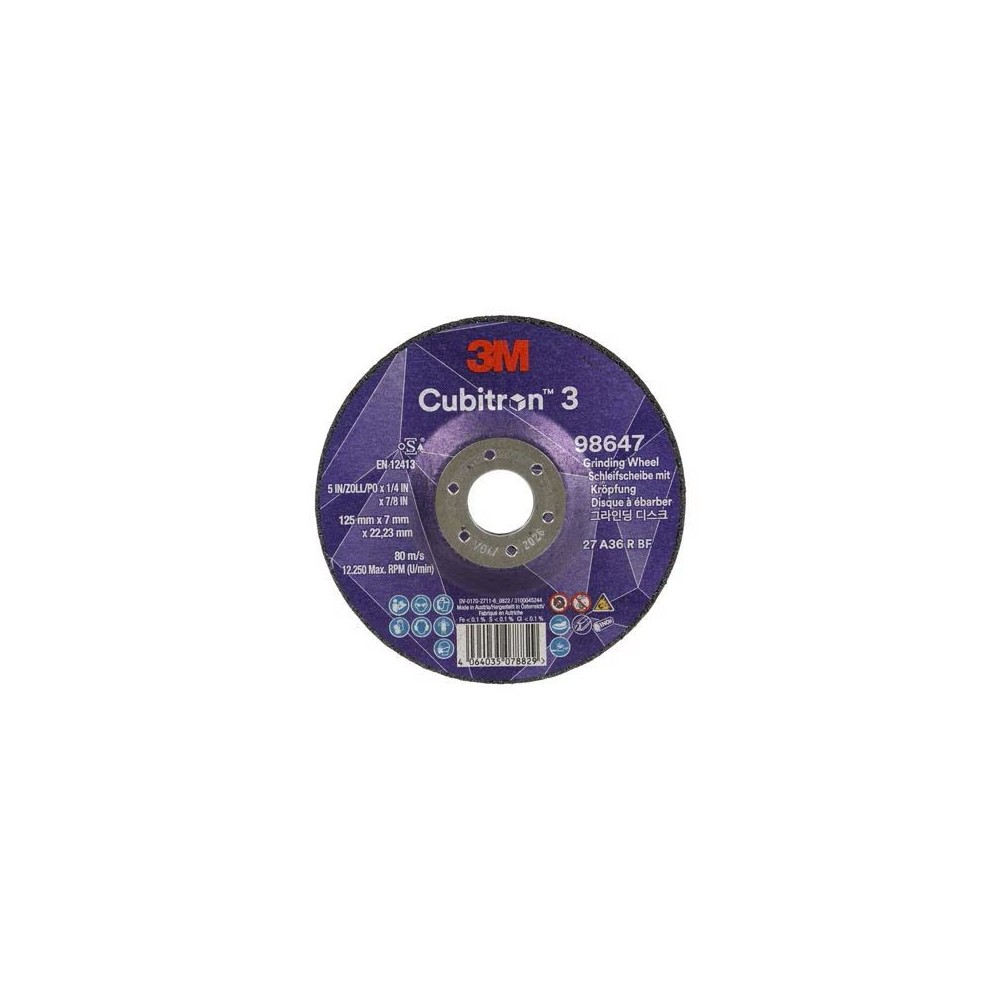 98647 T27 DISCO DA SBAVO A CENTRO DEPRESSO 36+ 125 MM X 7 MM X 22.23 MM EN 3M™ CUBITRON™ 3 cf 10 pz Dinamitek 2