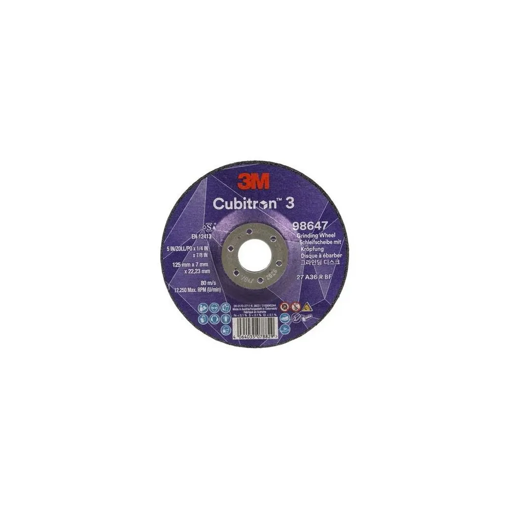98647 T27 DISCO DA SBAVO A CENTRO DEPRESSO 36+ 125 MM X 7 MM X 22.23 MM EN 3M™ CUBITRON™ 3 cf 10 pz Dinamitek 2