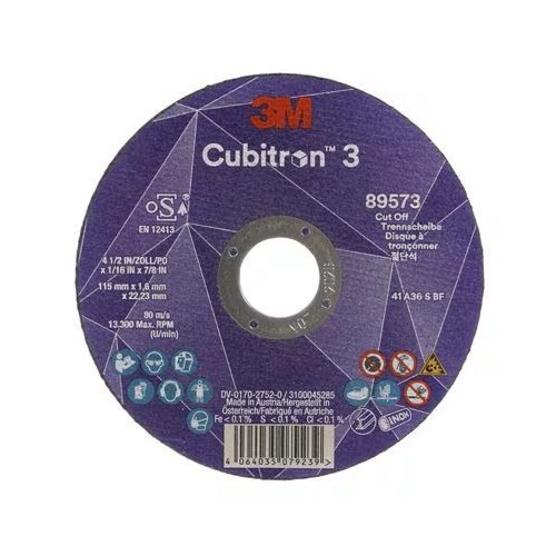 89573 T41 DISCO DA TAGLIO 36+ 115 MM X 1.6 MM X 22.23 MM EN 3M™ CUBITRON™ 3 cf 25 pz Dinamitek 2