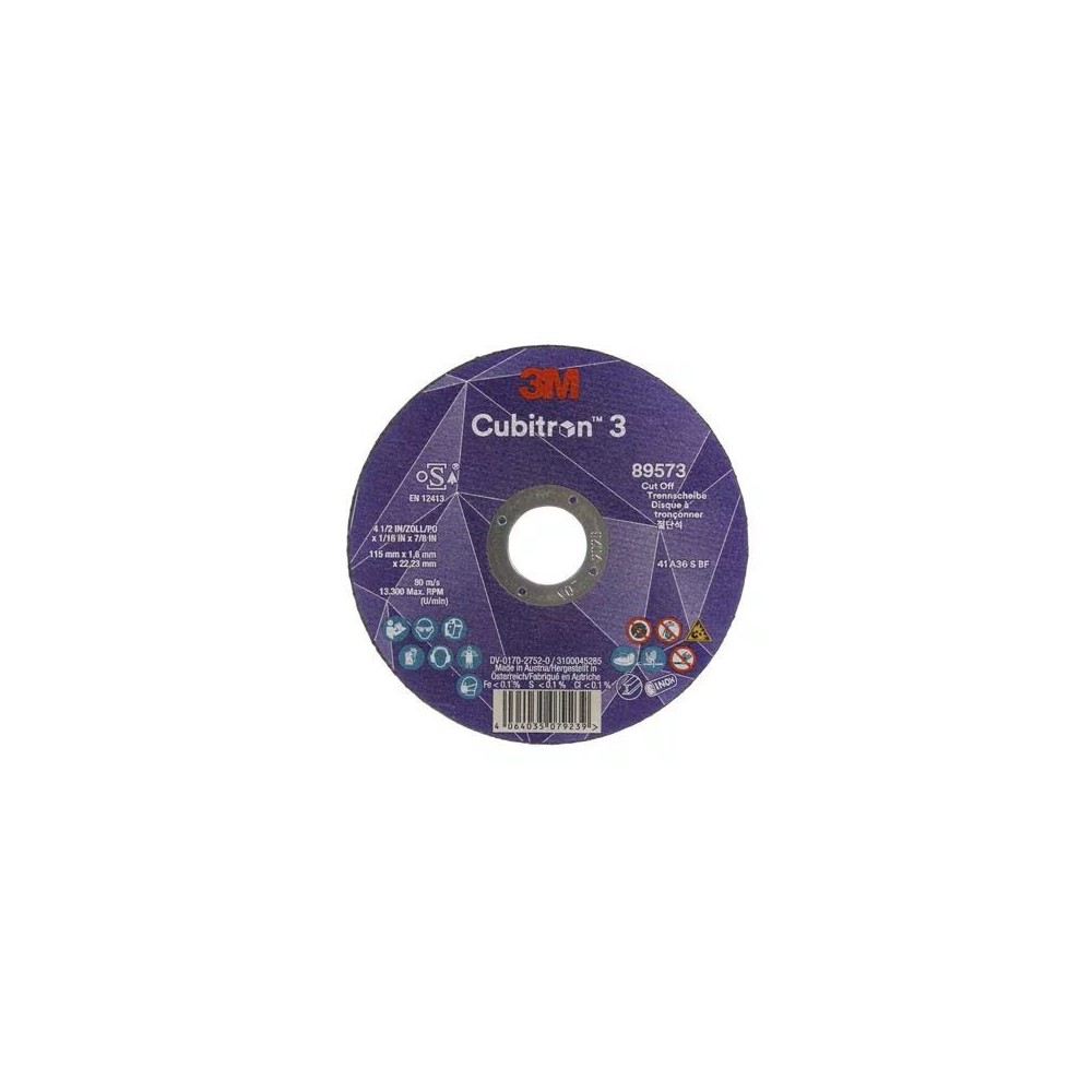 89573 T41 DISCO DA TAGLIO 36+ 115 MM X 1.6 MM X 22.23 MM EN 3M™ CUBITRON™ 3 cf 25 pz Dinamitek 2