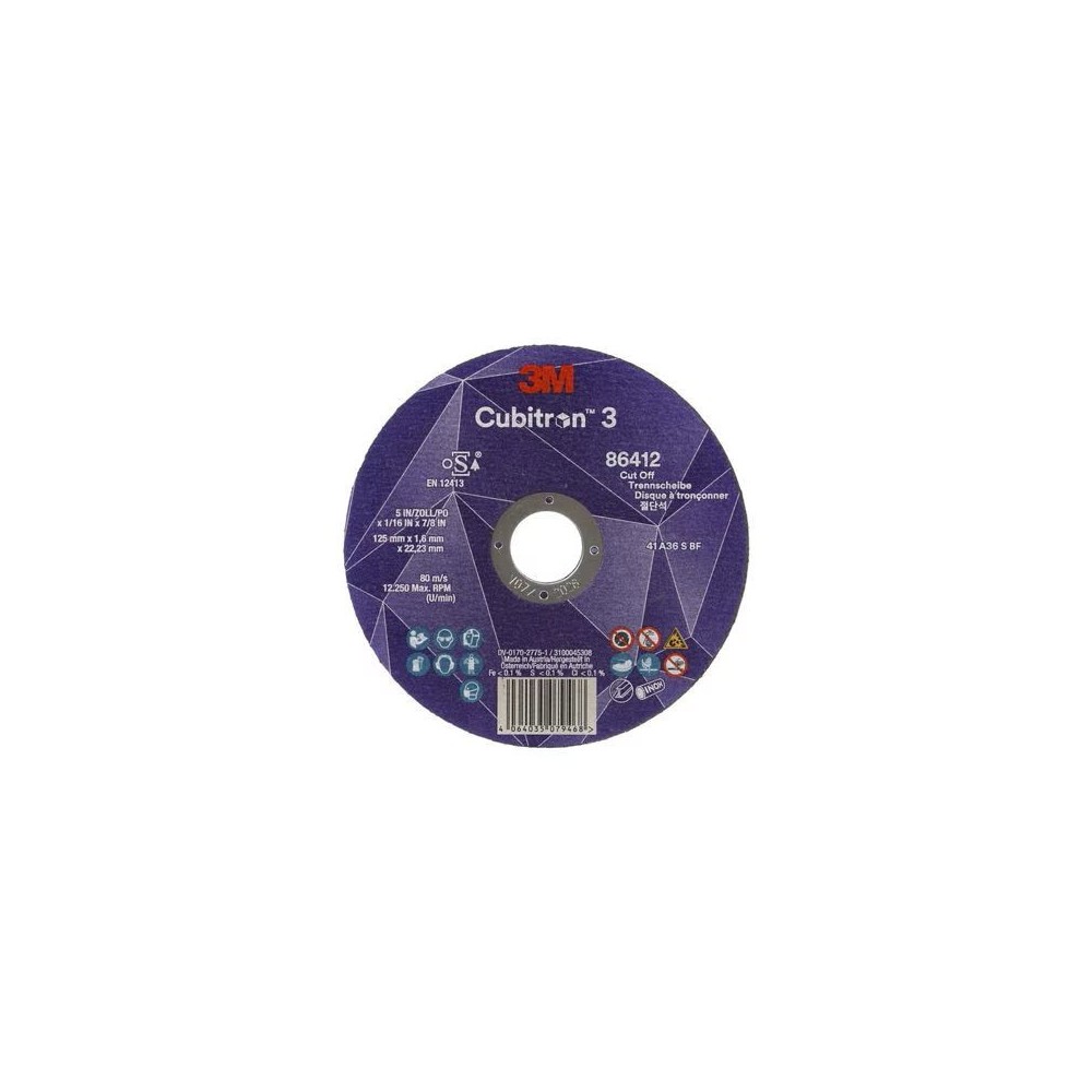 86412 T41 DISCO DA TAGLIO 36+ 125 MM X 1.6 MM X 22.23 MM EN 3M™ CUBITRON™ 3 cf 25 pz Dinamitek 2