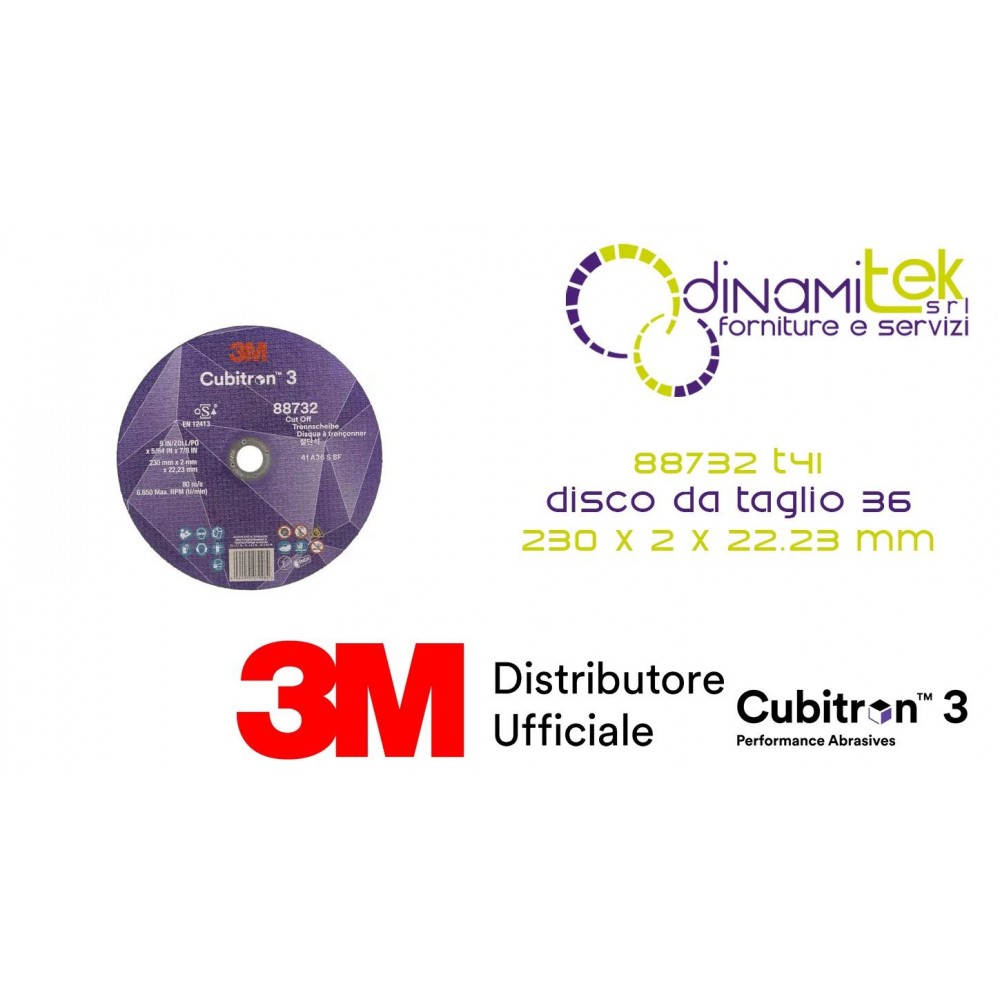 88732 T41 DISCO DA TAGLIO 36+ 230 MM X 2 MM X 22.23 MM EN 3M™ CUBITRON™ 3 cf 25 pz Dinamitek 1