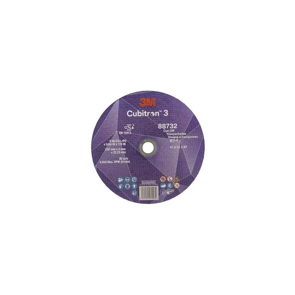 88732 T41 DISCO DA TAGLIO 36+ 230 MM X 2 MM X 22.23 MM EN 3M™ CUBITRON™ 3 cf 25 pz Dinamitek 2