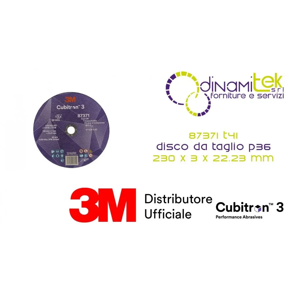 87371 T41 DISCO DA TAGLIO 36+ 230 MM X 3 MM X 22.23 MM EN 3M™ CUBITRON™ 3 cf 50 pz Dinamitek 1