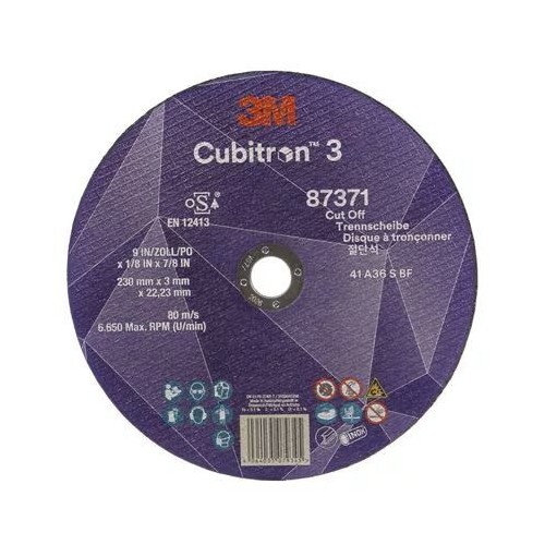 87371 T41 DISCO DA TAGLIO 36+ 230 MM X 3 MM X 22.23 MM EN 3M™ CUBITRON™ 3 cf 50 pz Dinamitek 2