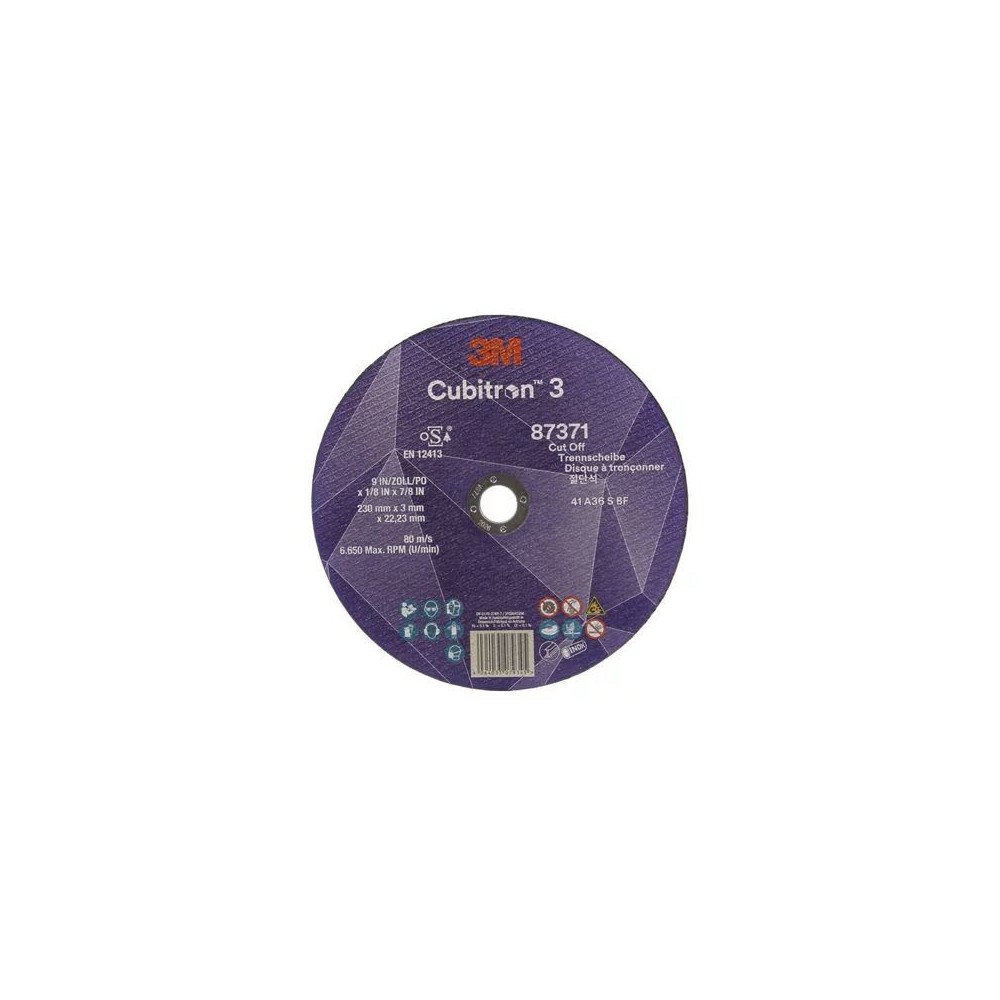 87371 T41 DISCO DA TAGLIO 36+ 230 MM X 3 MM X 22.23 MM EN 3M™ CUBITRON™ 3 cf 50 pz Dinamitek 2