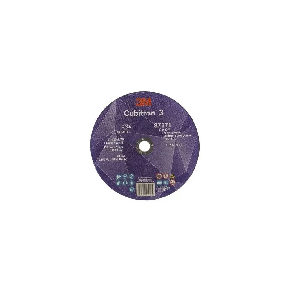 87371 T41 DISCO DA TAGLIO 36+ 230 MM X 3 MM X 22.23 MM EN 3M™ CUBITRON™ 3 cf 50 pz Dinamitek 2