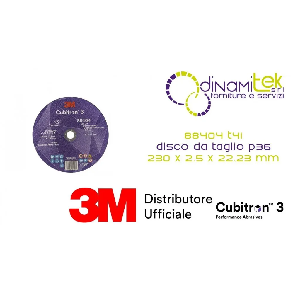 88404 T41 DISCO DA TAGLIO 36+ 230 MM X 2.5 MM X 22.23 MM EN 3M™ CUBITRON™ 3 cf 50 pz Dinamitek 1
