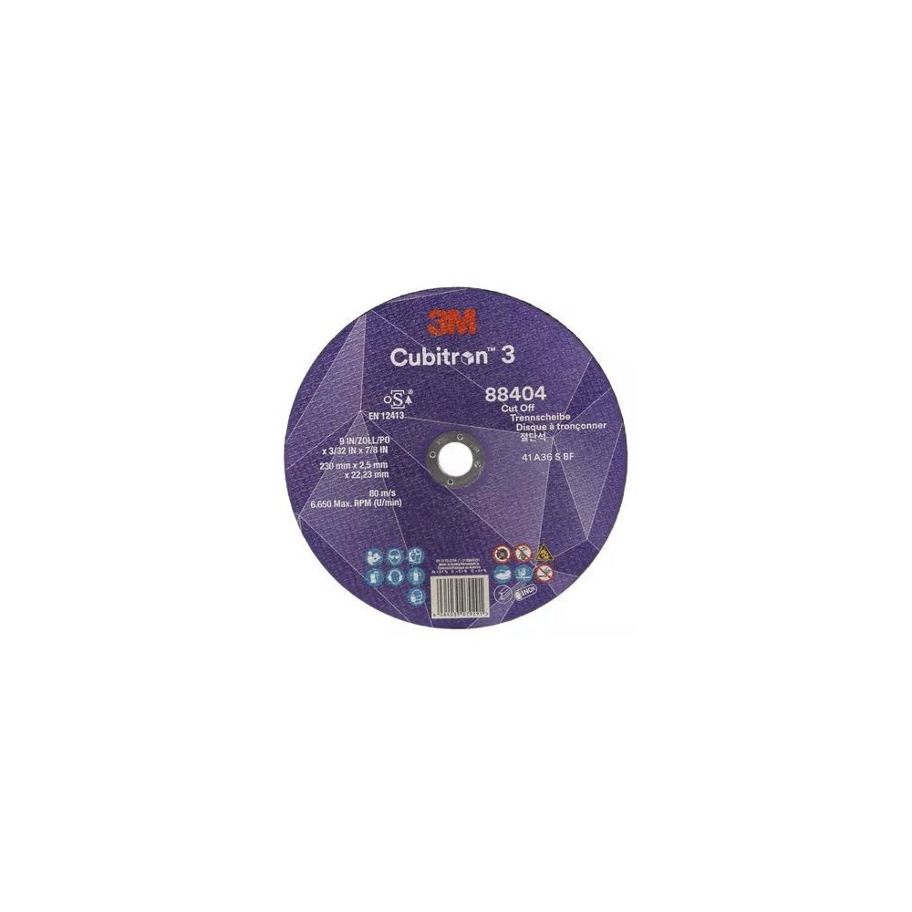 88404 T41 DISCO DA TAGLIO 36+ 230 MM X 2.5 MM X 22.23 MM EN 3M™ CUBITRON™ 3 cf 50 pz Dinamitek 2