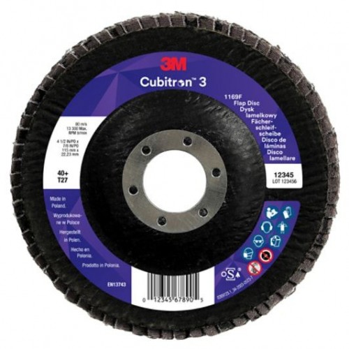 1169F T27 DISCO LAMELLARE PIATTO 115 mm X 22.23 mm 3M™ CUBITRON™ 3 VARIE GRANE cf 100 pz Dinamitek 2
