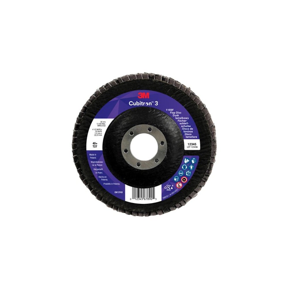 1169F T27 DISCO LAMELLARE PIATTO 180 mm x 22.23 mm 3M™ Cubitron™ 3 VARIE GRANE cf 20 pz Dinamitek 2