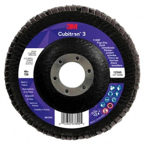 1169F T29 DISCO LAMELLARE CONICO 115 mm x 22.23 mm 3M™ Cubitron™ 3 VARIE GRANE cf 100 pz Dinamitek 2