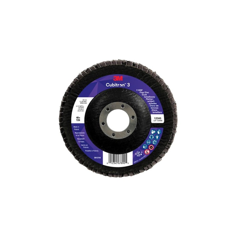 1169F T29 DISCO LAMELLARE CONICO 115 mm x 22.23 mm 3M™ Cubitron™ 3 VARIE GRANE cf 100 pz Dinamitek 2