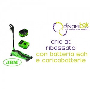 JBM PROMO-60065 CRIC IDRAULICO A CARRELLO 3T A PROFILO BASSO CON BATTERIA 6Ah E CARICABATTERIE Dinamitek 1