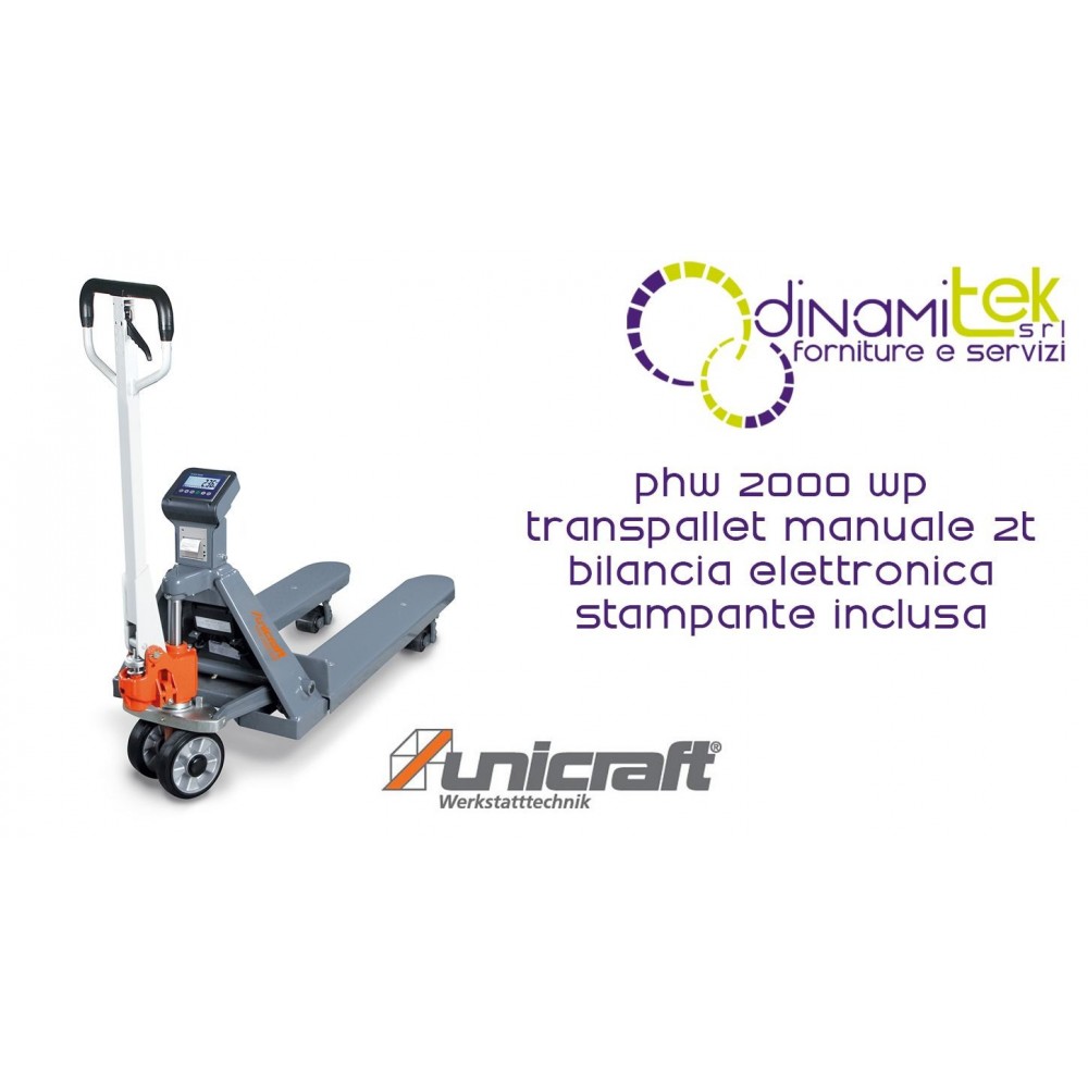 PHW 2000 WP TRANSPALLET MANUALE 2T CON BILANCIA ELETTRONICA STAMPANTE INCLUSA UNICRAFT Dinamitek 1